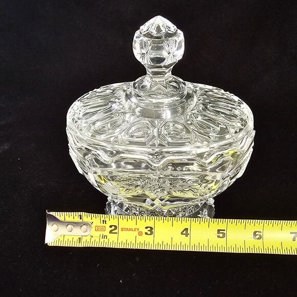 Vintage Covered Candy Dish Clear Glass Crystal Floral Thumb Print Cottagecore - Picture 12 of 13